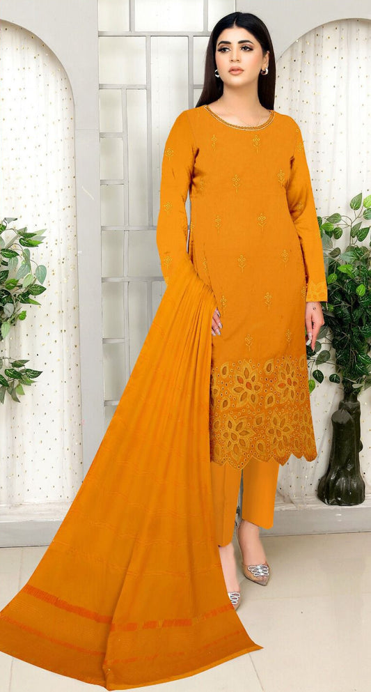 BIN ASHRAF Dhanak Laser Cut Suit (Unstitched)