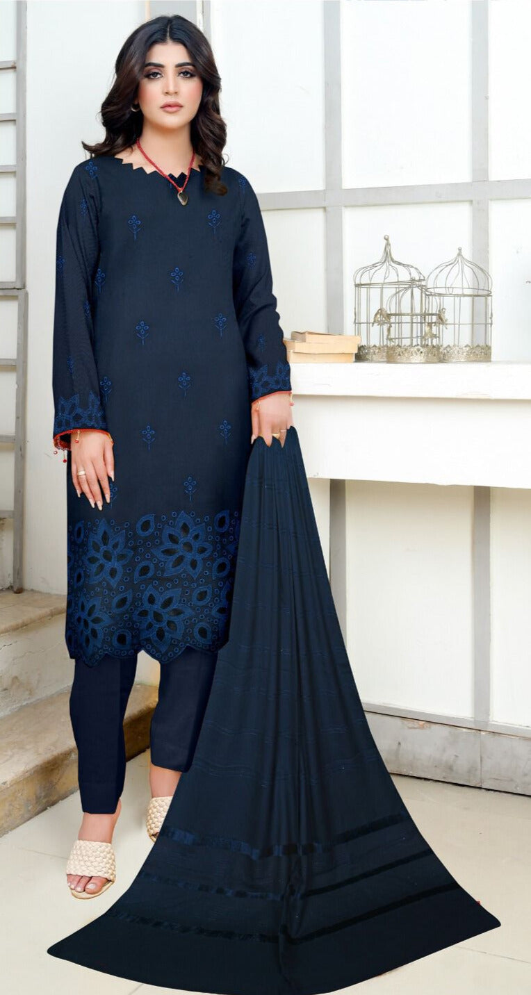 BIN ASHRAF Dhanak Laser Cut Suit (Unstitched)